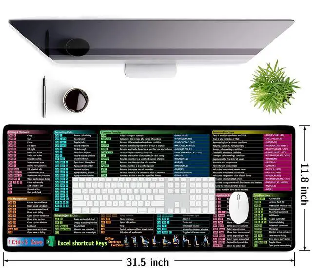 Alt view image 2 of 7 - Excel Cheat Sheet Desk Pad, XL Large Gaming Mouse Pad, Waterproof Computer Keyboard Mats with Stitched Edges, Non-Slip Rubber Base Laptop Mat for Excel Shortcuts Mousepad Home & Office 31.5" x 11.8"