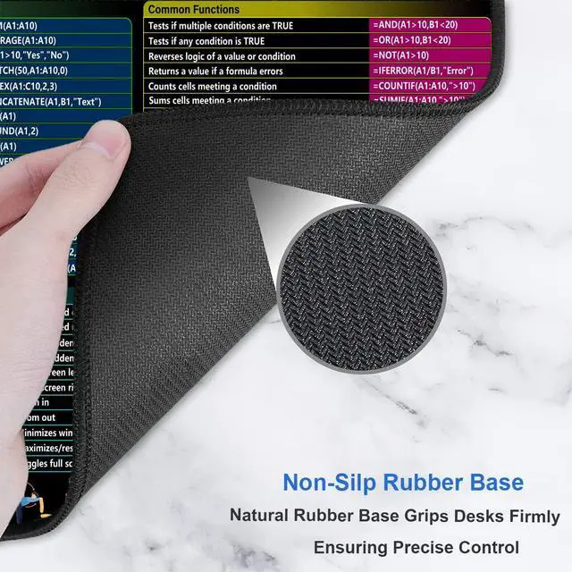 Alt view image 5 of 7 - Excel Cheat Sheet Desk Pad, XL Large Gaming Mouse Pad, Waterproof Computer Keyboard Mats with Stitched Edges, Non-Slip Rubber Base Laptop Mat for Excel Shortcuts Mousepad Home & Office 31.5" x 11.8"