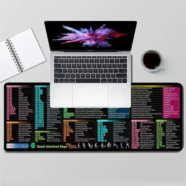 Alt view image 6 of 7 - Excel Cheat Sheet Desk Pad, XL Large Gaming Mouse Pad, Waterproof Computer Keyboard Mats with Stitched Edges, Non-Slip Rubber Base Laptop Mat for Excel Shortcuts Mousepad Home & Office 31.5" x 11.8"