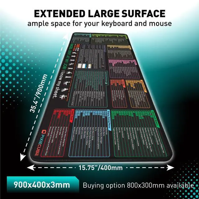 Alt view image 2 of 6 - Excel Shortcut Keys Mouse Pad - Extended Large XXL Cheat Sheet Gaming Mousepad | PC Office Spreadsheet Keyboard Mat | Non-Slip Stitched Edge