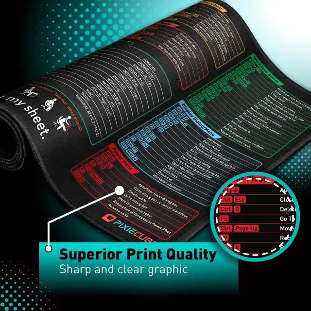 Alt view image 3 of 6 - Excel Shortcut Keys Mouse Pad - Extended Large XXL Cheat Sheet Gaming Mousepad | PC Office Spreadsheet Keyboard Mat | Non-Slip Stitched Edge