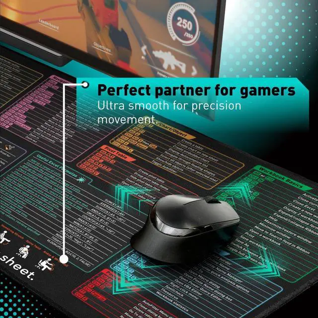 Alt view image 4 of 6 - Excel Shortcut Keys Mouse Pad - Extended Large XXL Cheat Sheet Gaming Mousepad | PC Office Spreadsheet Keyboard Mat | Non-Slip Stitched Edge