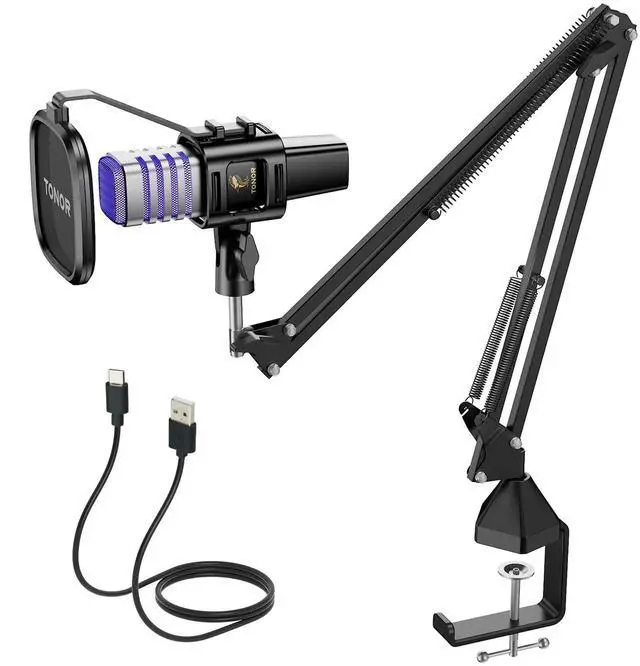 Main image of USB Gaming Microphone, RGB Streaming Microfono Set, PC Podcast Recording Computer Mic for PS4/5, Discord, Twitch, Cardioid Condenser Mic with Adjustable Boom Arm Stand TC30S+