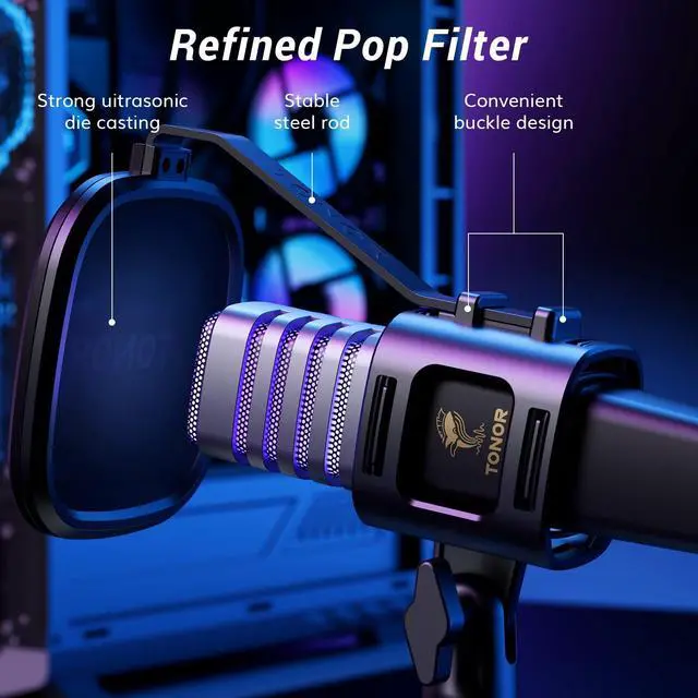 Alt view image 5 of 7 - USB Gaming Microphone, RGB Streaming Microfono Set, PC Podcast Recording Computer Mic for PS4/5, Discord, Twitch, Cardioid Condenser Mic with Adjustable Boom Arm Stand TC30S+