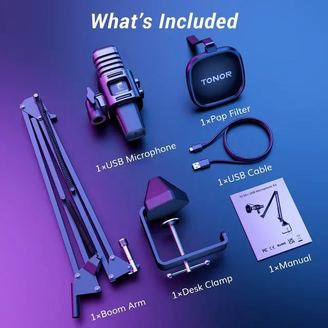 Alt view image 7 of 7 - USB Gaming Microphone, RGB Streaming Microfono Set, PC Podcast Recording Computer Mic for PS4/5, Discord, Twitch, Cardioid Condenser Mic with Adjustable Boom Arm Stand TC30S+