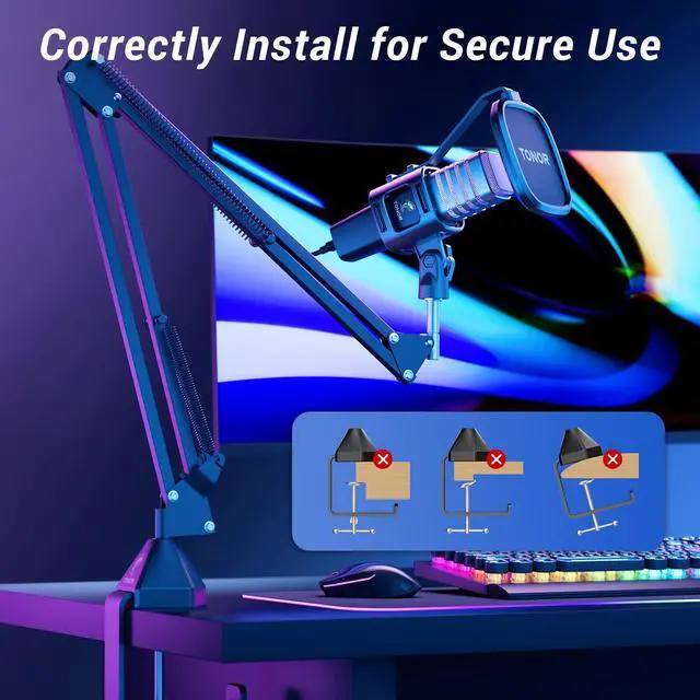 Alt view image 6 of 7 - USB Gaming Microphone, RGB Streaming Microfono Set, PC Podcast Recording Computer Mic for PS4/5, Discord, Twitch, Cardioid Condenser Mic with Adjustable Boom Arm Stand TC30S+