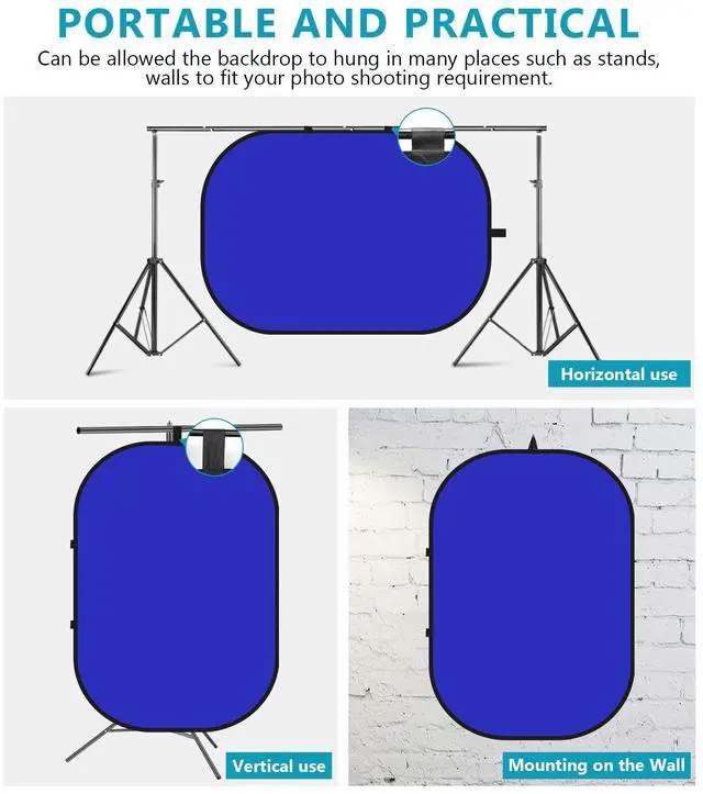 Alt view image 3 of 7 - Chromakey Backdrops, Double-Sided Blue and Grey Screen, 2 in 1 Foldable and Reversible Background for Photography, Gaming and Live Streaming, 5 x 6.6 inches/1.5 m x 2 m (Blue/Grey)