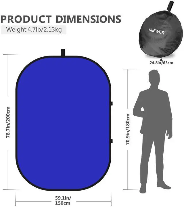 Alt view image 5 of 7 - Chromakey Backdrops, Double-Sided Blue and Grey Screen, 2 in 1 Foldable and Reversible Background for Photography, Gaming and Live Streaming, 5 x 6.6 inches/1.5 m x 2 m (Blue/Grey)