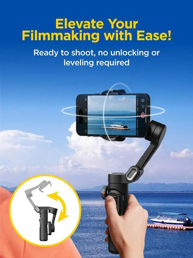 Alt view image 2 of 6 - Gimbal Stabilizer for iPhone Gimbal, Smartphone w/Focus Wheel Face/Object Tracking for iPhone 17 16 15 Pro Max/Android Foldable 3-Axis Handheld Phone Stabilizer for Video Recording -Smart XE