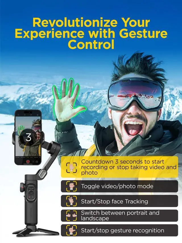 Alt view image 4 of 6 - Gimbal Stabilizer for iPhone Gimbal, Smartphone w/Focus Wheel Face/Object Tracking for iPhone 17 16 15 Pro Max/Android Foldable 3-Axis Handheld Phone Stabilizer for Video Recording -Smart XE