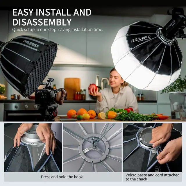 Alt view image 5 of 7 - FSL65 Portable Lantern Softbox, 65cm 25.6 Inch for FEELWORLD FL125D FL125B FL225D FL225B and Other Bowens Mount Video Studio Light, for Live Streaming, Videography, Photography