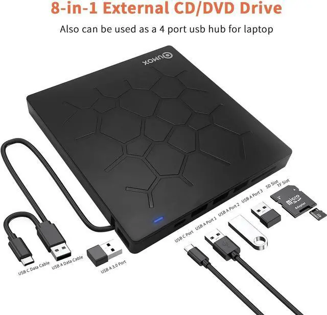 Alt view image 4 of 7 - External DVD CD Burner, External CD DVD Drive, USB 3.0 with 4 USB Ports and 2 TF/SD Card Readers, Ultra Slim External CD/DVD Drive for Mac Laptop, Windows 11/10/8/7 PC, Linux OS