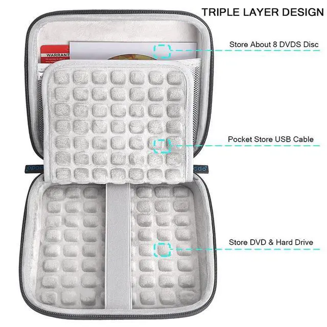 Alt view image 5 of 7 - USB CD DVD Writer Blu-Ray & External Hard Drive Protective Storage Case Bag Compatible Apple USB Superdrive, Samsung SE-208GB SE-218CB LG GP65NB60 GP60NB50 Dell ASUS External DVD Drives, Black