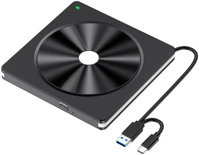 Main image of External CD/DVD Drive for Laptop, USB 3.0 CD DVD +/-RW Burner CD ROM External DVD Drive CD Reader DVD Player for Laptop PC Mac MacBook Desktop Windows 11/10/8.1/7 Linux Blackwhite