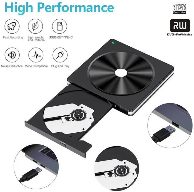 Alt view image 3 of 7 - External CD/DVD Drive for Laptop, USB 3.0 CD DVD +/-RW Burner CD ROM External DVD Drive CD Reader DVD Player for Laptop PC Mac MacBook Desktop Windows 11/10/8.1/7 Linux Blackwhite