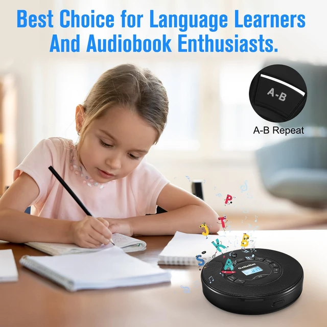 Alt view image 5 of 7 - Portable CD Player for Car, Rechargeable Personal CD Player with FM Transmitter, Bluetooth Transmitter & Receiver, Dual Stereo Speakers, AUX Output, Anti Skip, MP3 CD/CD-R/RW Disc Player