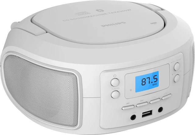 Main image of CD Player Portable with Bluetooth, Crystal Clear Sound Top Loading CD Boombox with FM Radio, USB Port & Aux Input, Compact & Lightweight Design,R/CD-RW/MP3 Compatible (White)