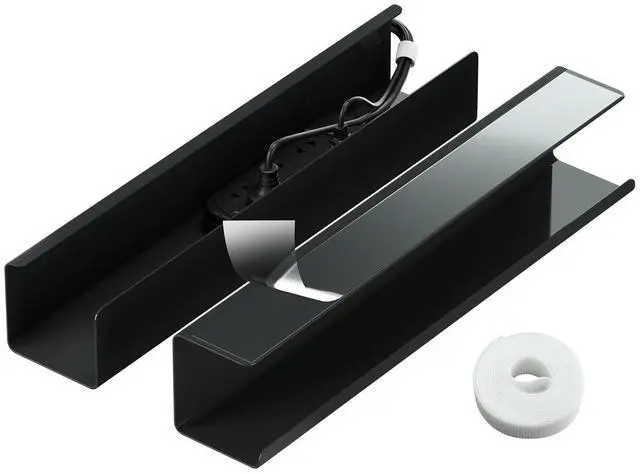 Main image of 2 Pack No-Screw Cable Management Under Desk, Self-Adhesive Cord Organizer, Wire Management Tray for Office and Home (Black)