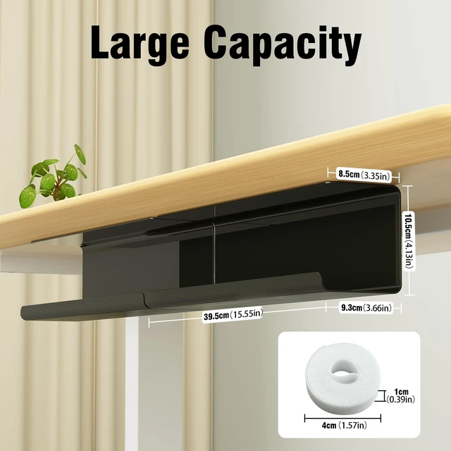 Alt view image 2 of 6 - 2 Pack No-Screw Cable Management Under Desk, Self-Adhesive Cord Organizer, Wire Management Tray for Office and Home (Black)