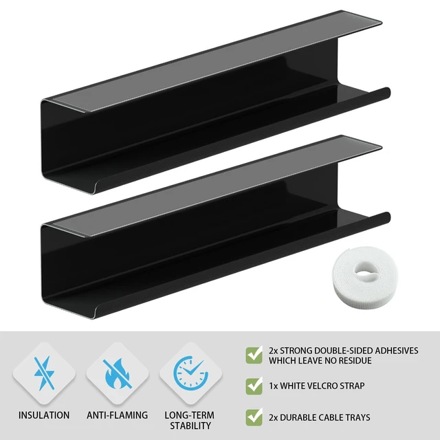 Alt view image 3 of 6 - 2 Pack No-Screw Cable Management Under Desk, Self-Adhesive Cord Organizer, Wire Management Tray for Office and Home (Black)