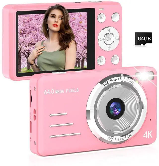 Main image of Digital Camera, FHD 4K 64MP Point and Shoot Kids Digital Camera with 64GB Card,18X Zoom, Anti Shake, Compact Small Cameras for Kids Gifts for Teens Girls Boys
