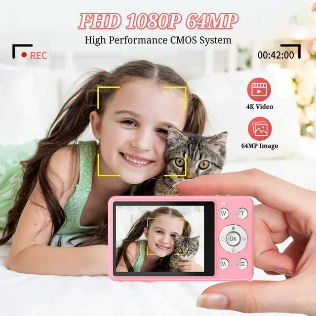 Alt view image 2 of 7 - Digital Camera, FHD 4K 64MP Point and Shoot Kids Digital Camera with 64GB Card,18X Zoom, Anti Shake, Compact Small Cameras for Kids Gifts for Teens Girls Boys
