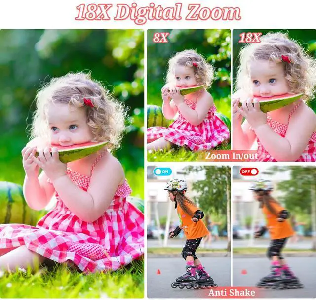 Alt view image 3 of 7 - Digital Camera, FHD 4K 64MP Point and Shoot Kids Digital Camera with 64GB Card,18X Zoom, Anti Shake, Compact Small Cameras for Kids Gifts for Teens Girls Boys