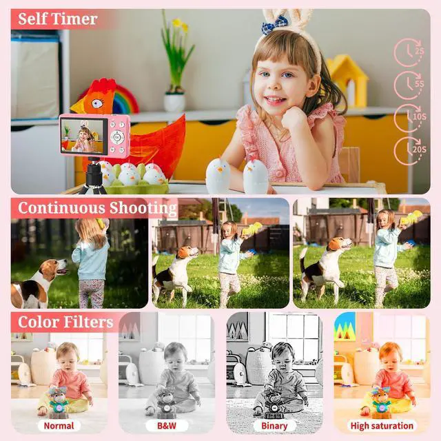 Alt view image 5 of 7 - Digital Camera, FHD 4K 64MP Point and Shoot Kids Digital Camera with 64GB Card,18X Zoom, Anti Shake, Compact Small Cameras for Kids Gifts for Teens Girls Boys