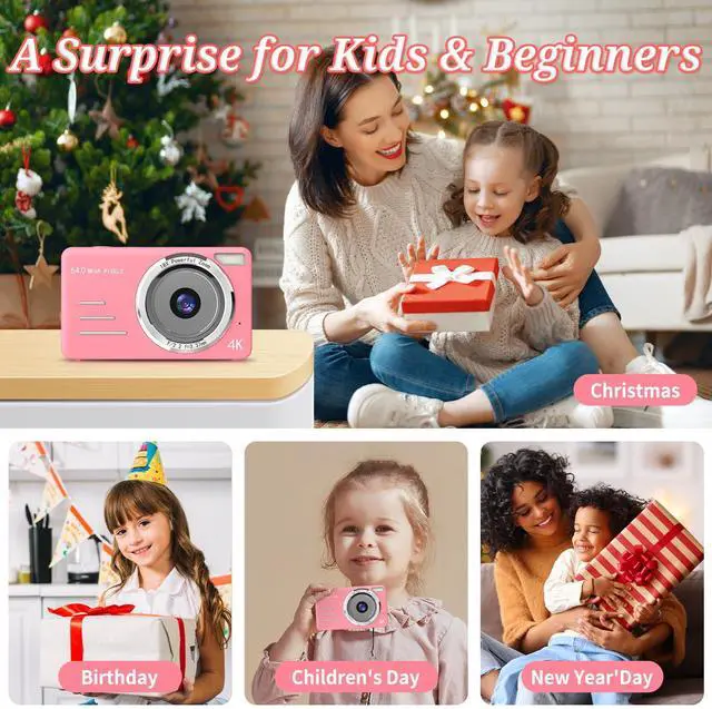 Alt view image 6 of 7 - Digital Camera, FHD 4K 64MP Point and Shoot Kids Digital Camera with 64GB Card,18X Zoom, Anti Shake, Compact Small Cameras for Kids Gifts for Teens Girls Boys