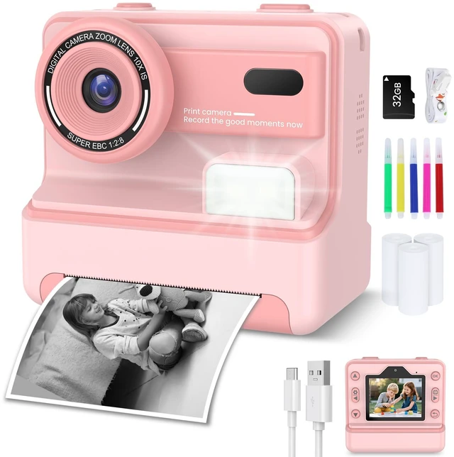 Main image of Kids Camera Instant Print, Christmas Birthday Gifts for Girls Age 3-12, Dual-Lens Selfie Camera for Kids with 1080P Videos, 2.4 Inch Screen, 32GB SD Cards & 3 Rolls Print Paper