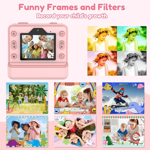 Alt view image 3 of 7 - Kids Camera Instant Print, Christmas Birthday Gifts for Girls Age 3-12, Dual-Lens Selfie Camera for Kids with 1080P Videos, 2.4 Inch Screen, 32GB SD Cards & 3 Rolls Print Paper