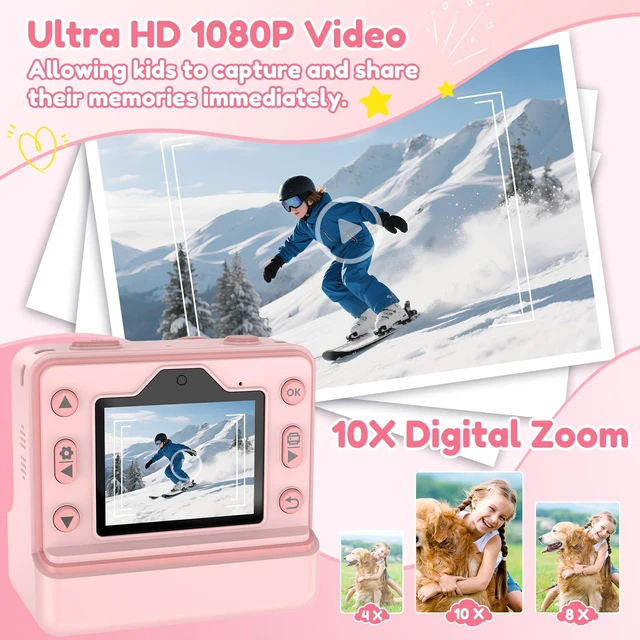 Alt view image 4 of 7 - Kids Camera Instant Print, Christmas Birthday Gifts for Girls Age 3-12, Dual-Lens Selfie Camera for Kids with 1080P Videos, 2.4 Inch Screen, 32GB SD Cards & 3 Rolls Print Paper