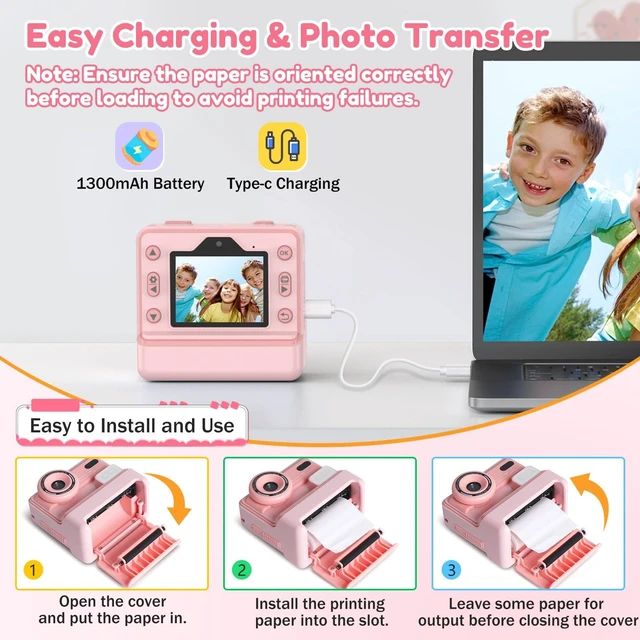 Alt view image 6 of 7 - Kids Camera Instant Print, Christmas Birthday Gifts for Girls Age 3-12, Dual-Lens Selfie Camera for Kids with 1080P Videos, 2.4 Inch Screen, 32GB SD Cards & 3 Rolls Print Paper
