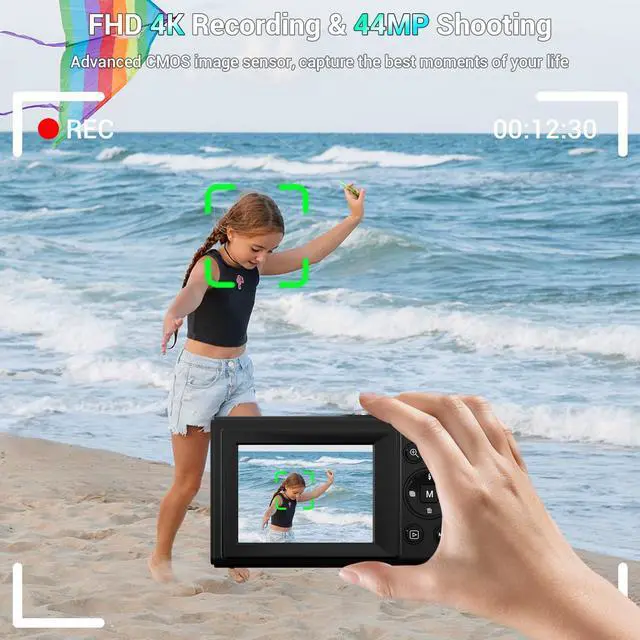 Alt view image 2 of 7 - Digital Camera, 4K 44MP Autofocus Point and Shoot Camera with 16X Zoom 2.4" LCD Portable Compact Camera for Kids Teens Boys Girls Adults