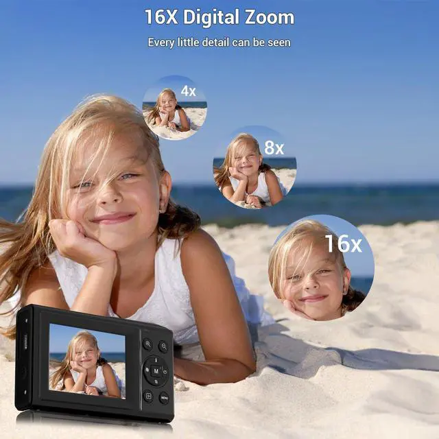 Alt view image 6 of 7 - Digital Camera, 4K 44MP Autofocus Point and Shoot Camera with 16X Zoom 2.4" LCD Portable Compact Camera for Kids Teens Boys Girls Adults
