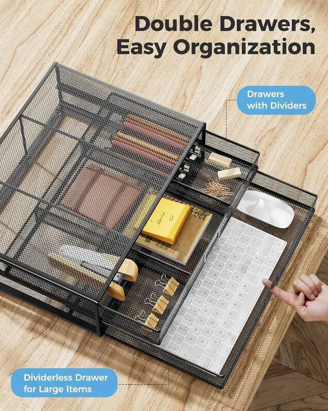 Alt view image 2 of 7 - 2 Tier Monitor Stand, Metal Monitor Riser with Drawer, Desk Organizer, Monitor Stand with Storage, Desktop Computer Stand for PC, Laptop, Printer