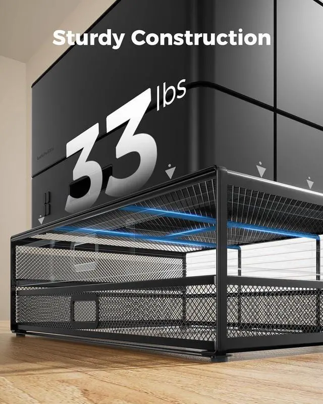 Alt view image 4 of 7 - 2 Tier Monitor Stand, Metal Monitor Riser with Drawer, Desk Organizer, Monitor Stand with Storage, Desktop Computer Stand for PC, Laptop, Printer