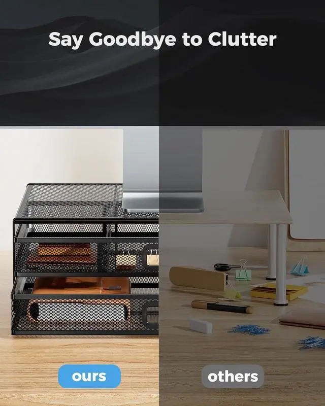 Alt view image 5 of 7 - 2 Tier Monitor Stand, Metal Monitor Riser with Drawer, Desk Organizer, Monitor Stand with Storage, Desktop Computer Stand for PC, Laptop, Printer