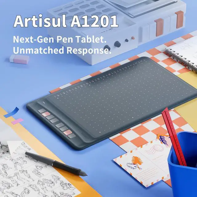 Alt view image 2 of 7 - A1201 Graphics Drawing Tablet Compatible with Android Phone,10x6 Inch Digital Drawing Tablet with 8192 Level Battery-Free Stylus, Supports Tilt,8 Hot Keys, Works with Win, Mac and Android