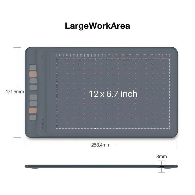Alt view image 6 of 7 - A1201 Graphics Drawing Tablet Compatible with Android Phone,10x6 Inch Digital Drawing Tablet with 8192 Level Battery-Free Stylus, Supports Tilt,8 Hot Keys, Works with Win, Mac and Android