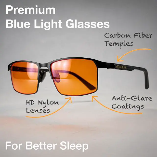 Alt view image 2 of 7 - Orange Blue Light Blocking Glasses for Better Sleep - Premium Carbon Fiber Amber Computer Migraine Glasses for Women & Men - Gaming Glasses - TV Blue Light Blockers Gamer Glasses for Eye Strain