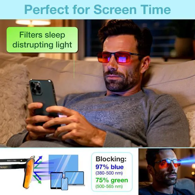 Alt view image 3 of 7 - Orange Blue Light Blocking Glasses for Better Sleep - Premium Carbon Fiber Amber Computer Migraine Glasses for Women & Men - Gaming Glasses - TV Blue Light Blockers Gamer Glasses for Eye Strain