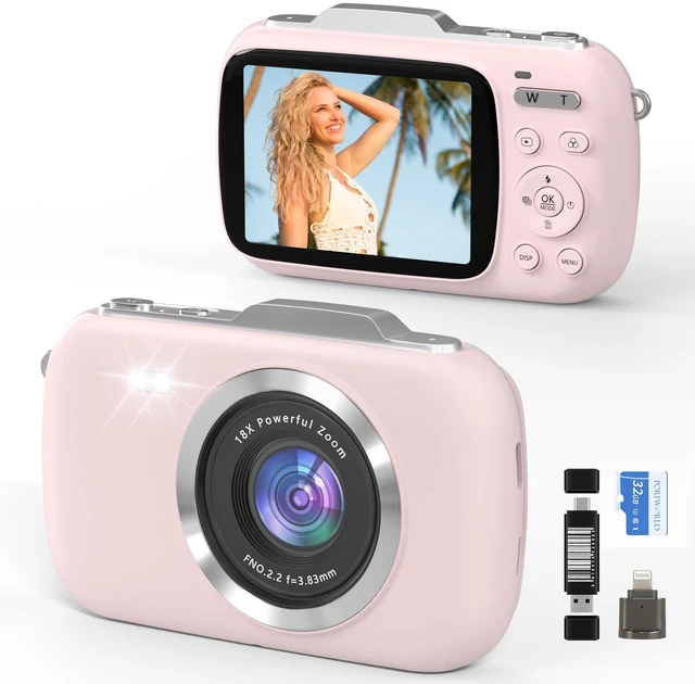 Main image of 4K Compact Digital Camera: 64MP Point and Shoot Cameras for Photography 18X Zoom Portable Small Vlogging Digicam with 32GB TF Card 2 Batteries for Beginners Teens Students Pink