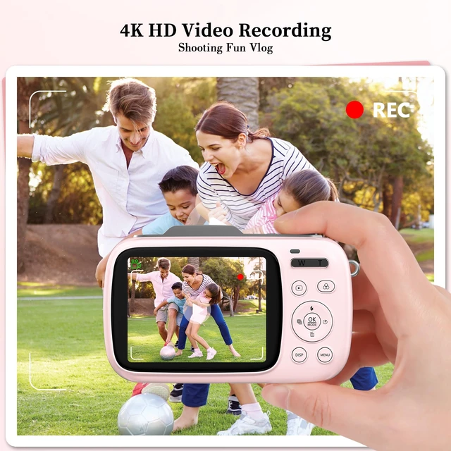 Alt view image 2 of 7 - 4K Compact Digital Camera: 64MP Point and Shoot Cameras for Photography 18X Zoom Portable Small Vlogging Digicam with 32GB TF Card 2 Batteries for Beginners Teens Students Pink
