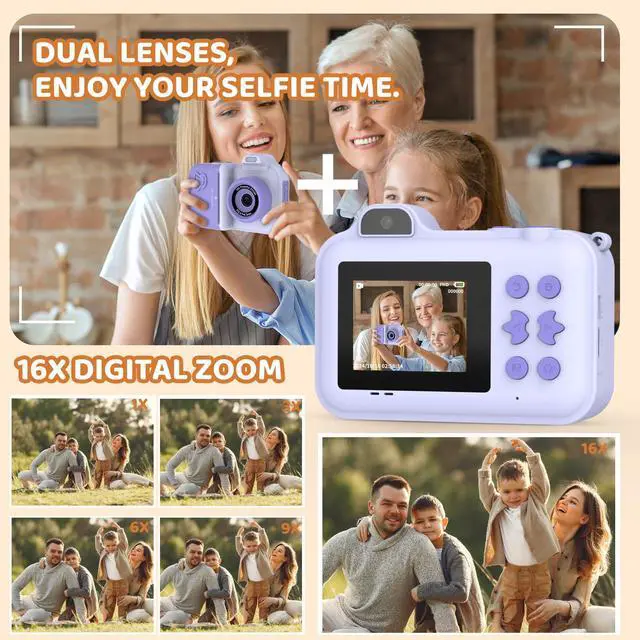Alt view image 4 of 7 - Kids Camera Instant Print, Christmas Birthday Gifts Toys for Girls Boys Age 4 5 6 7 8 9 10 11 12 Years Old,1080P HD Dual-Lens Selfie Digital Camera with 5 Rolls Print Paper Stickers Pens & 32G Card