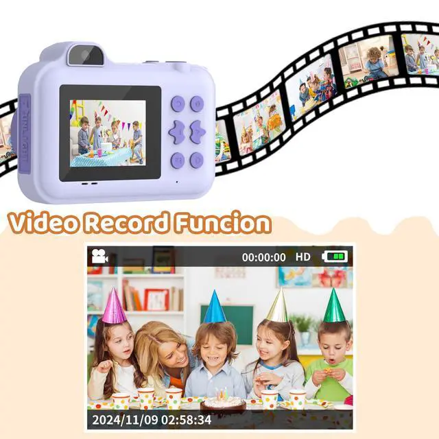 Alt view image 5 of 7 - Kids Camera Instant Print, Christmas Birthday Gifts Toys for Girls Boys Age 4 5 6 7 8 9 10 11 12 Years Old,1080P HD Dual-Lens Selfie Digital Camera with 5 Rolls Print Paper Stickers Pens & 32G Card