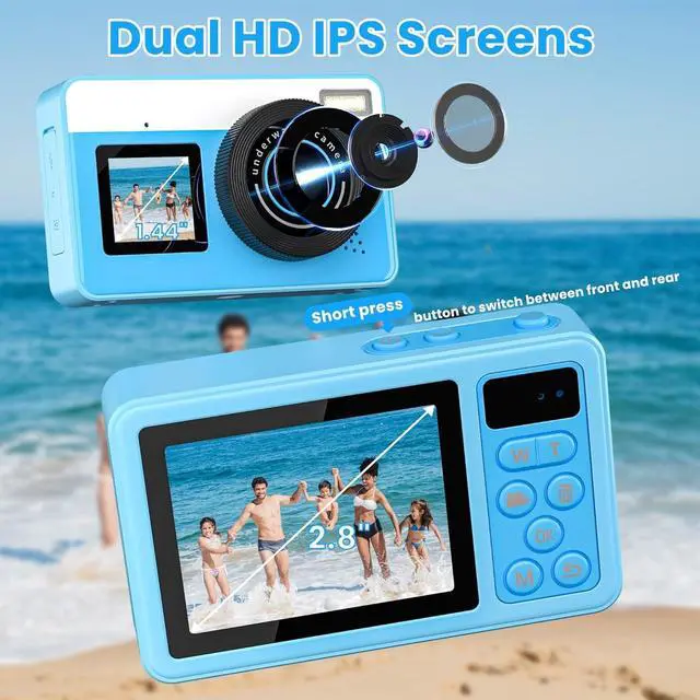 Alt view image 3 of 6 - 4K Digital Camera Waterproof, Point and Shoot Cameras for Photography, 10FT Underwater Camera with Dual Screens,18X Digital Zoom, 32GB TF Card, Selfie Cameras for Teens Beginners Girls Boys Kids(Blue)