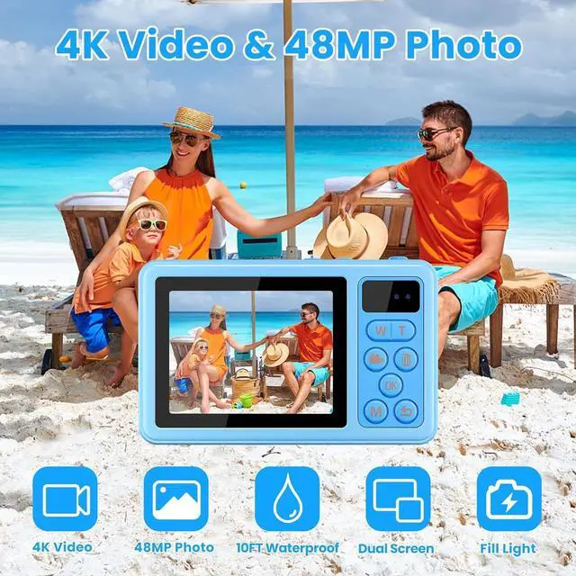 Alt view image 4 of 6 - 4K Digital Camera Waterproof, Point and Shoot Cameras for Photography, 10FT Underwater Camera with Dual Screens,18X Digital Zoom, 32GB TF Card, Selfie Cameras for Teens Beginners Girls Boys Kids(Blue)
