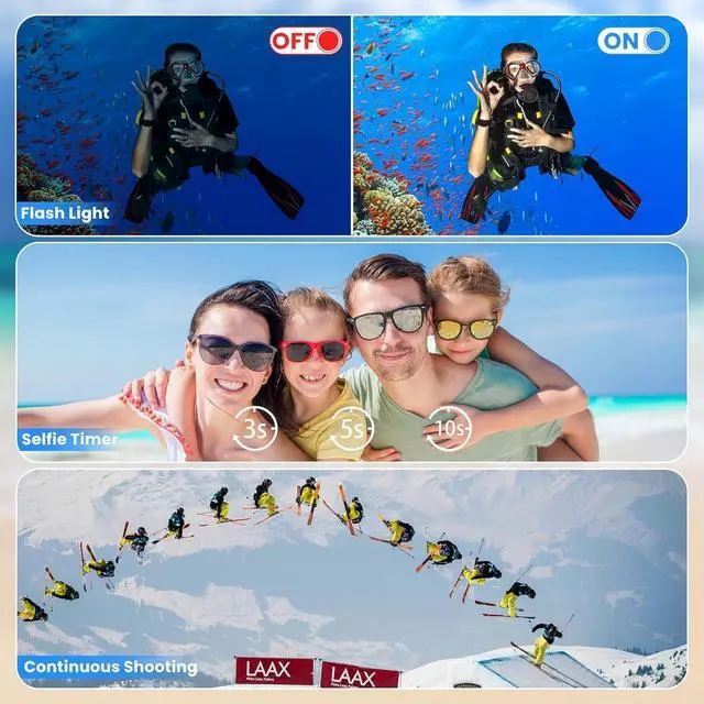 Alt view image 5 of 6 - 4K Digital Camera Waterproof, Point and Shoot Cameras for Photography, 10FT Underwater Camera with Dual Screens,18X Digital Zoom, 32GB TF Card, Selfie Cameras for Teens Beginners Girls Boys Kids(Blue)