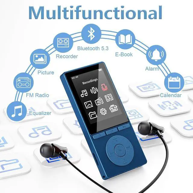 Alt view image 2 of 7 - 64GB MP3 Player with Bluetooth 5.3, Color Screen 2.4", Music Player with HiFi Sound, MP3 Players Built in HD Speaker Voice Recorder E-Book, Expanded Up to 128GB, Earphone Included, for Sports Runner